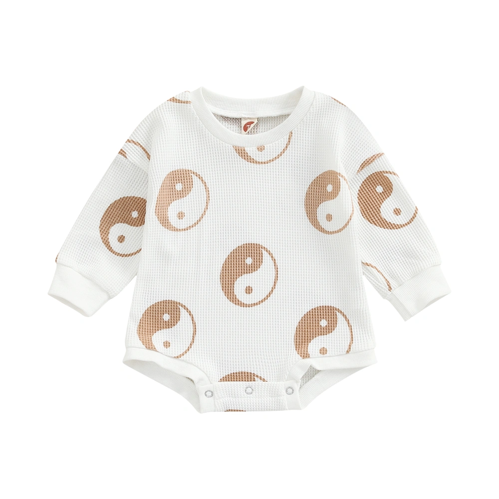 Baby Romper, Eight-Diagram Print Round Neck Long Sleeve Bodysuit