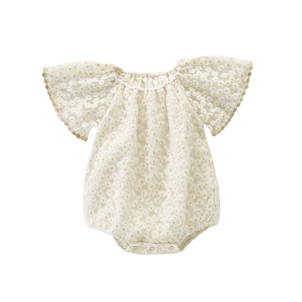 Baby Girls Summer Romper, Short Sleeve Daisy Embroidery Bodysuit