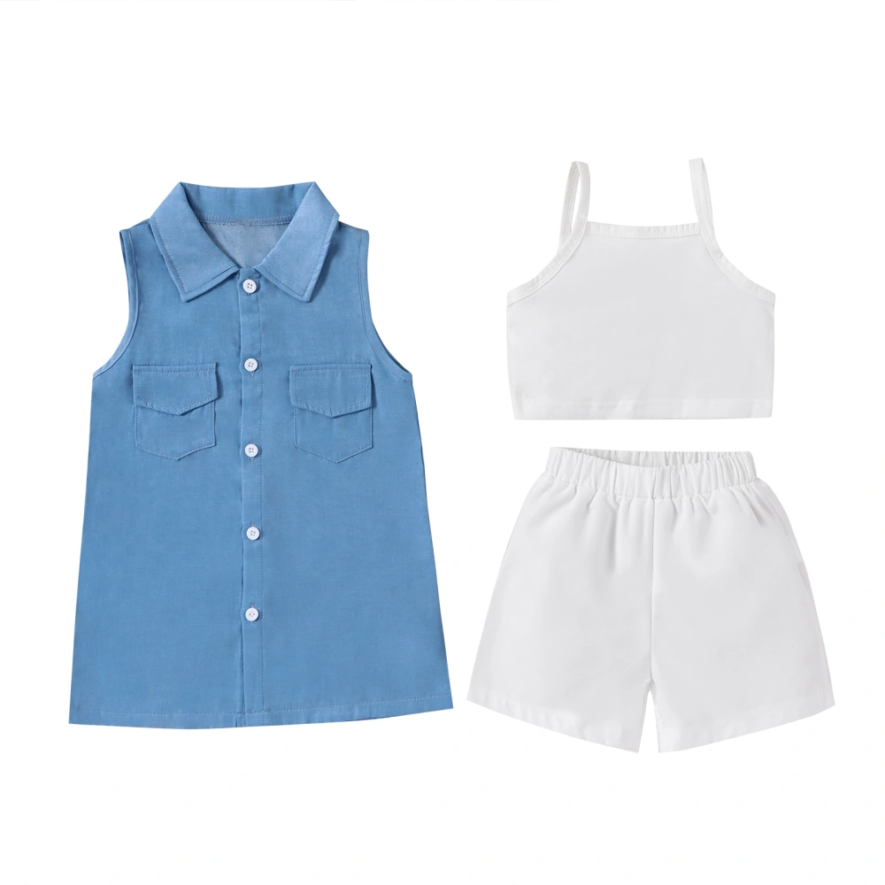 Girls Summer Outfits Sleeveless Jacket + Cami Tops + Shorts Set