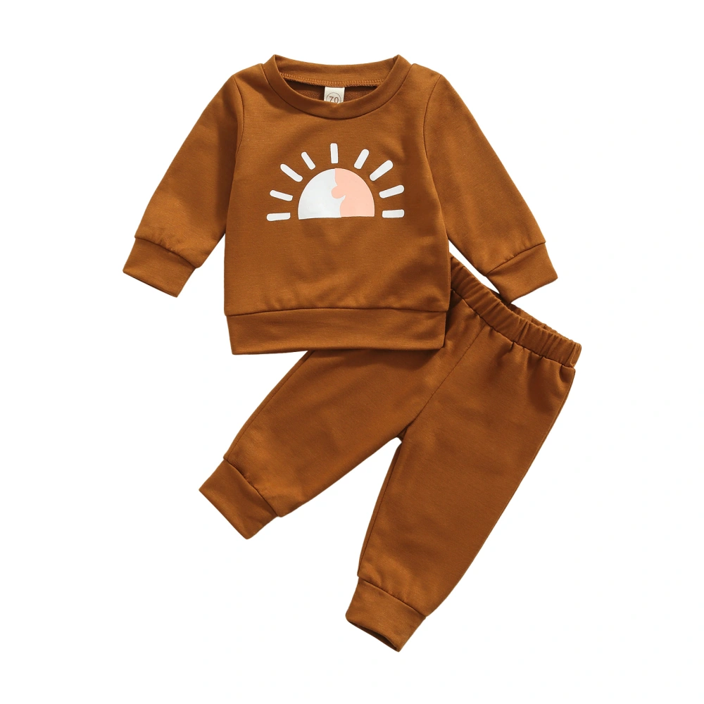 Baby 2Pcs Fall Outfits, Sun Print Long Sleeve Pullover Tops + Pants