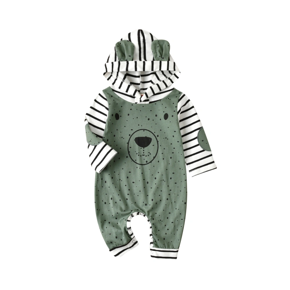 Baby Cartoon Rompers, Dots Stripe Hooded Long Sleeves Jumpsuits