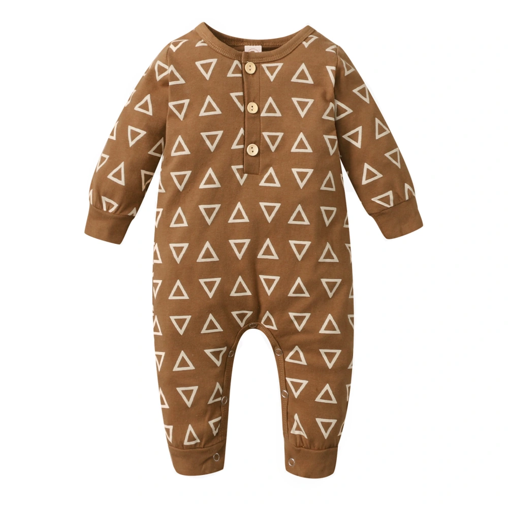 Unisex Baby Triangle Print Romper, Long Sleeve O-neck Jumpsuit