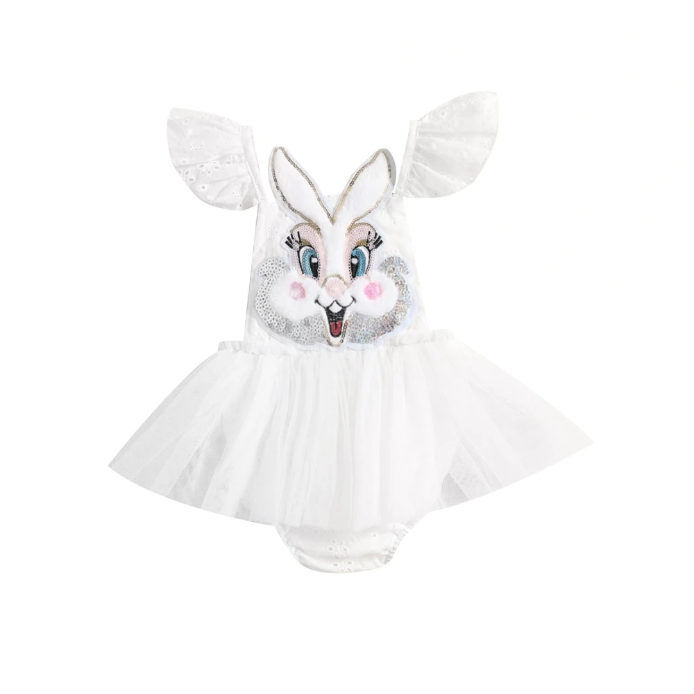 Infant Girls Easter Romper Dress Bunny Head Embroidery Bodysuit