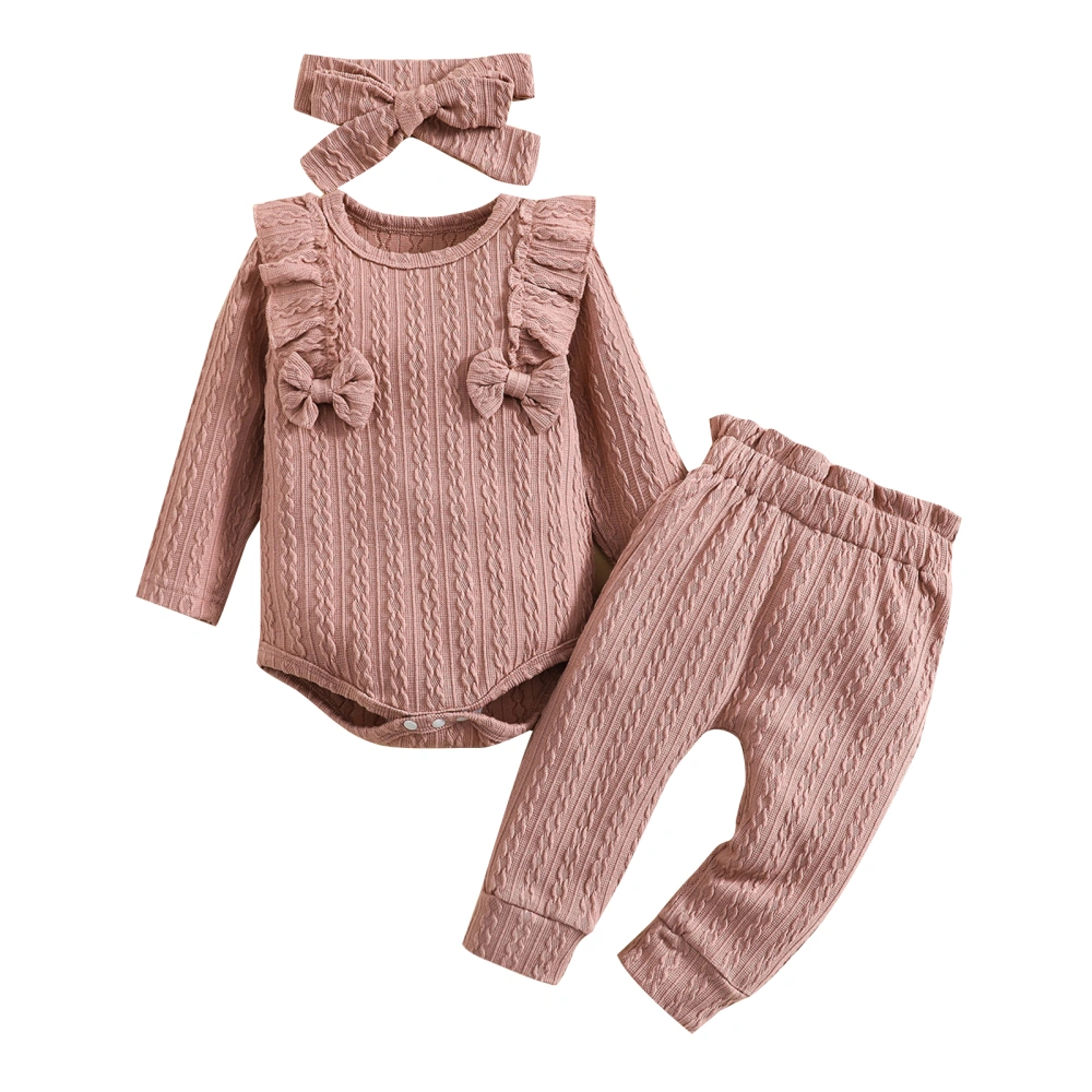 Baby Girls Outfit, Plain Color Long Sleeve Romper+Long Pants+Headband