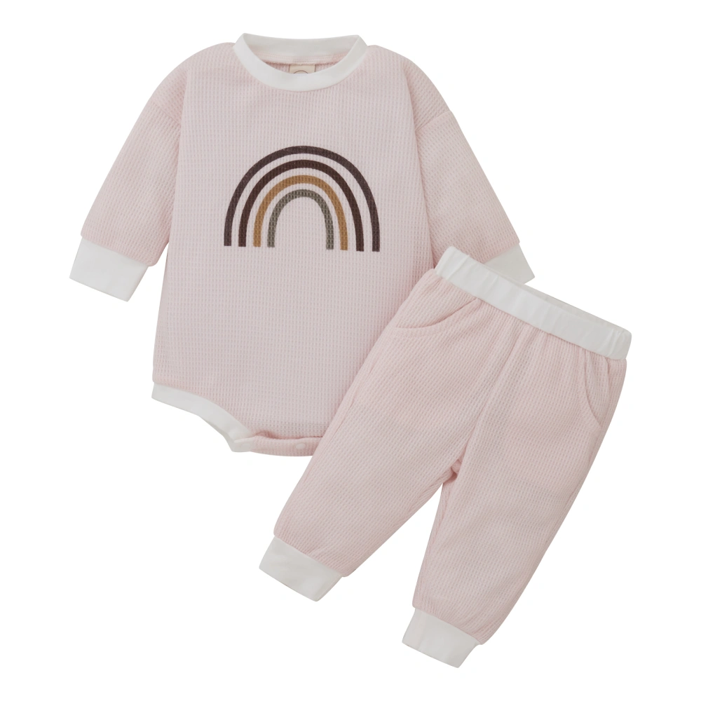 Baby Long Sleeve Romper + Pants, Rainbow Pattern Elastic Clothing