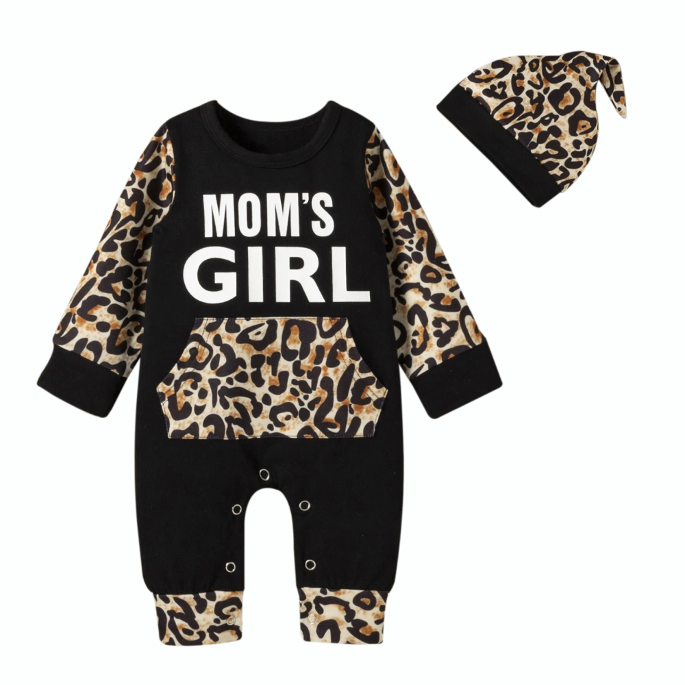 Infant Long Sleeve Romper + Hat, Pattern Stitching Leopard Print