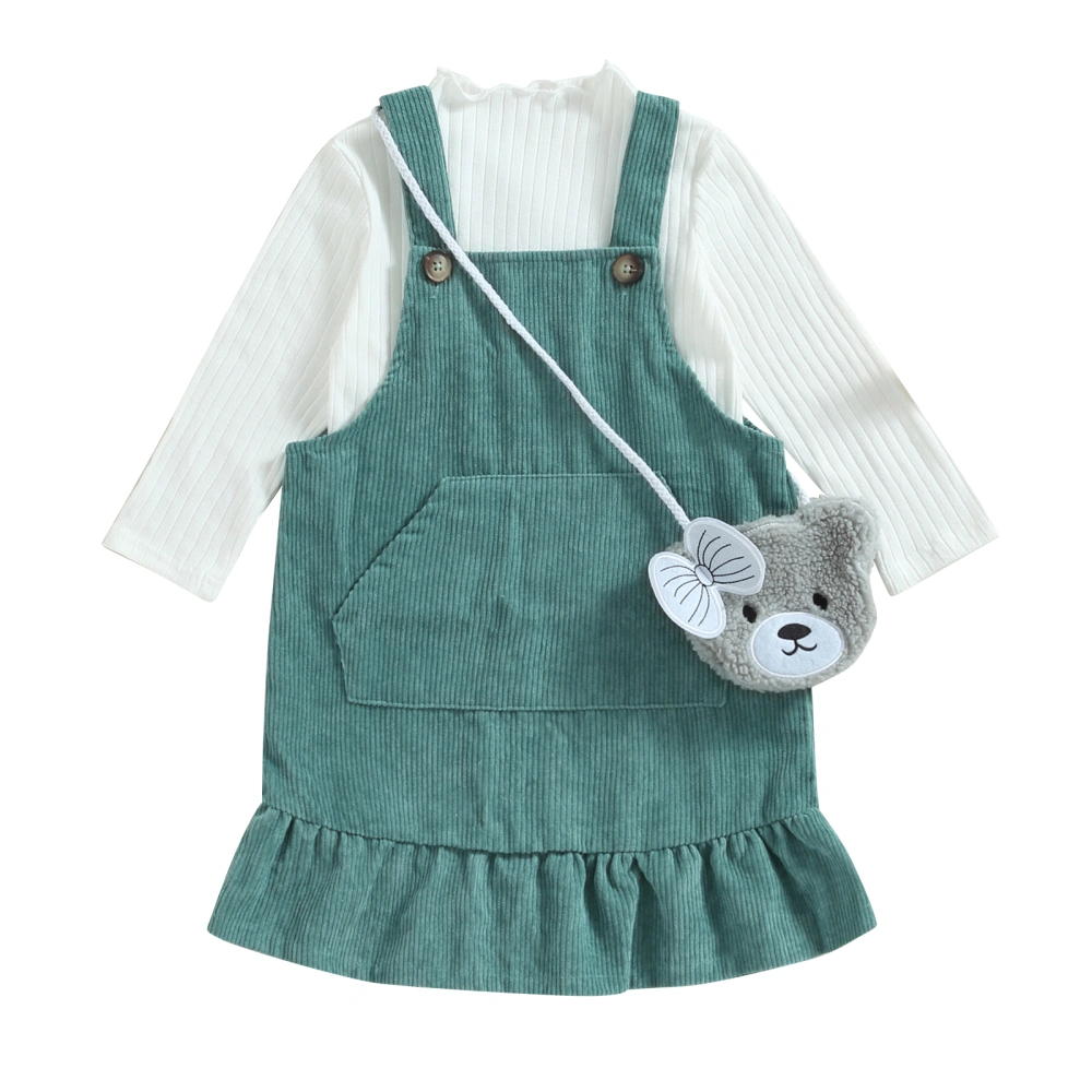 Kids Girl 2 Piece Outfit Ribbed Long Sleeve Shirt and Suspender Dress