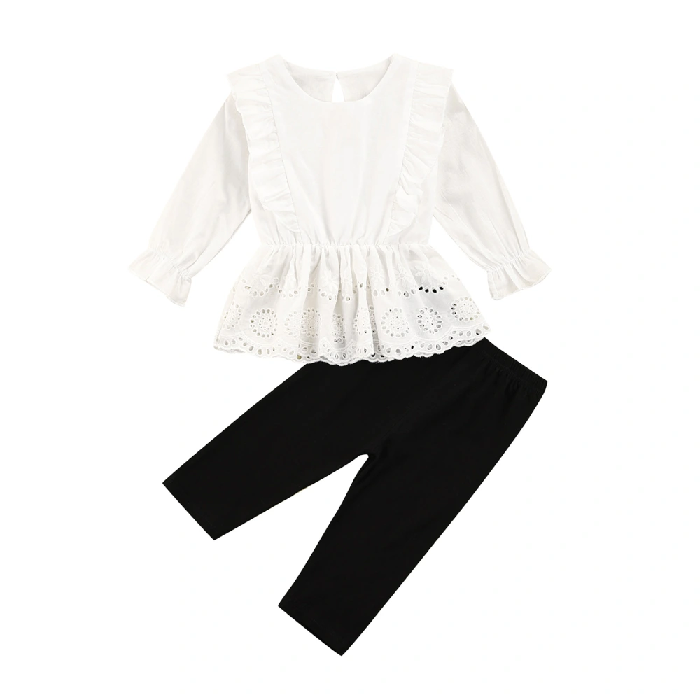 Girls Clothes Set, Hollow-out Floral Tops+Solid Color Trousers