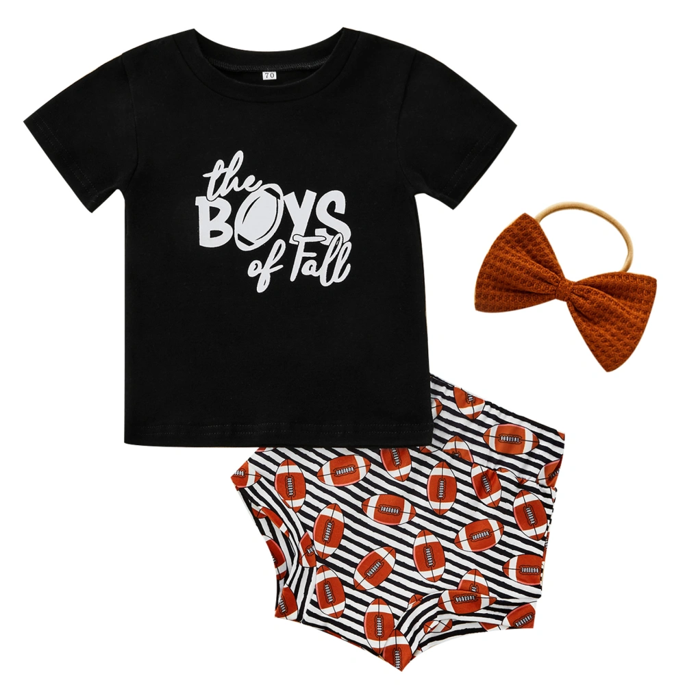 Baby Boy Girl 3 Pieces Outfits, Letter Print Tops + Shorts + Headband