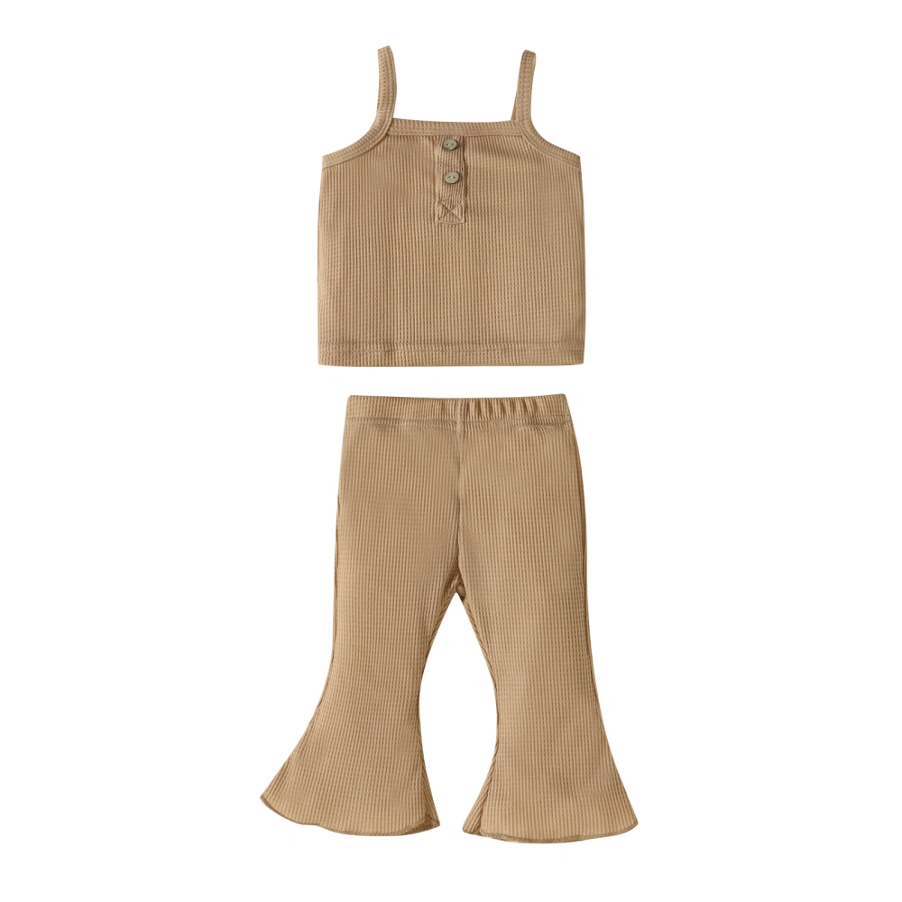 Toddler Girls Suit, Solid Sleeveless Sling Tops+Flared Long Pants