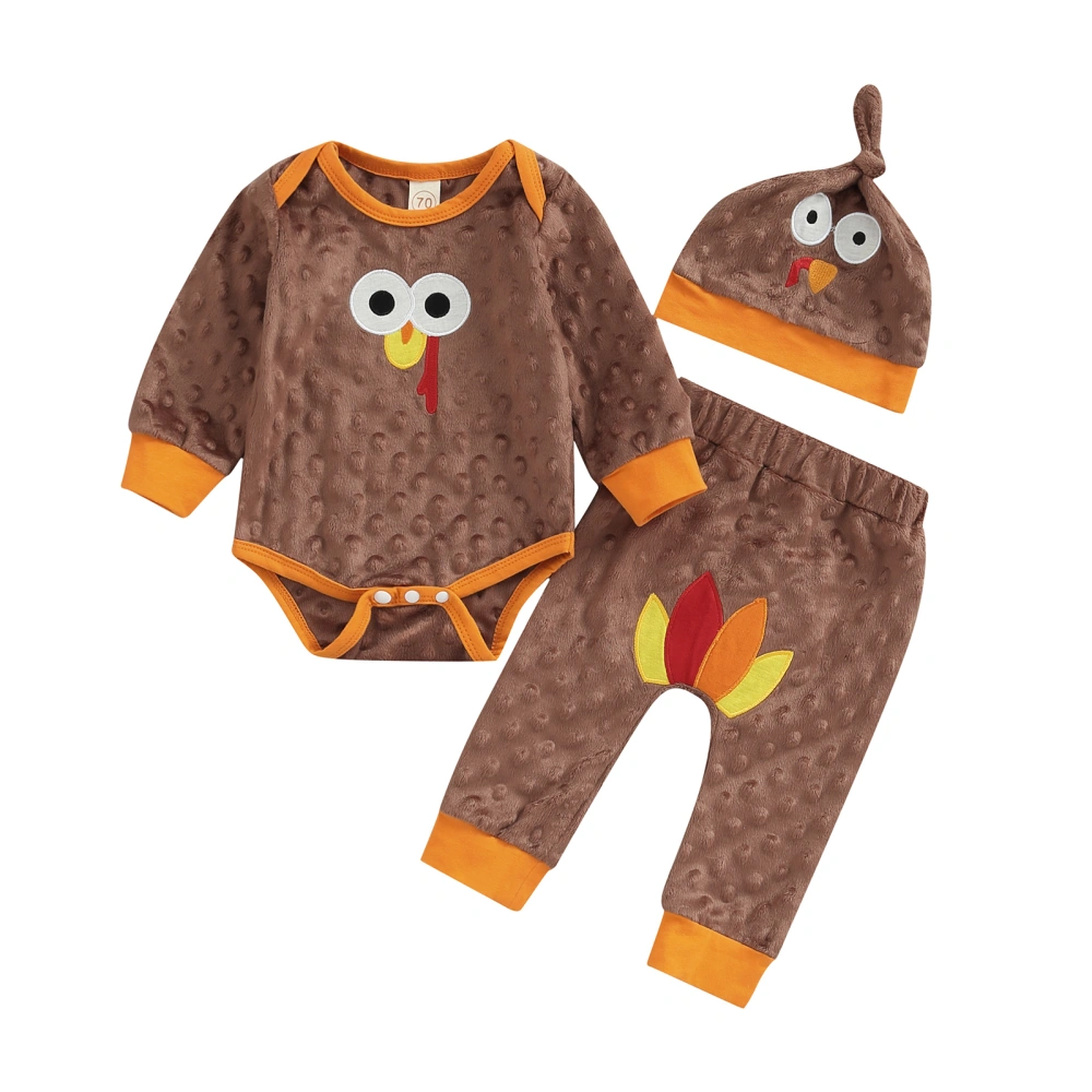 Baby Jumpsuit Turkey Embroidered Romper + Pants + Beanie Hat