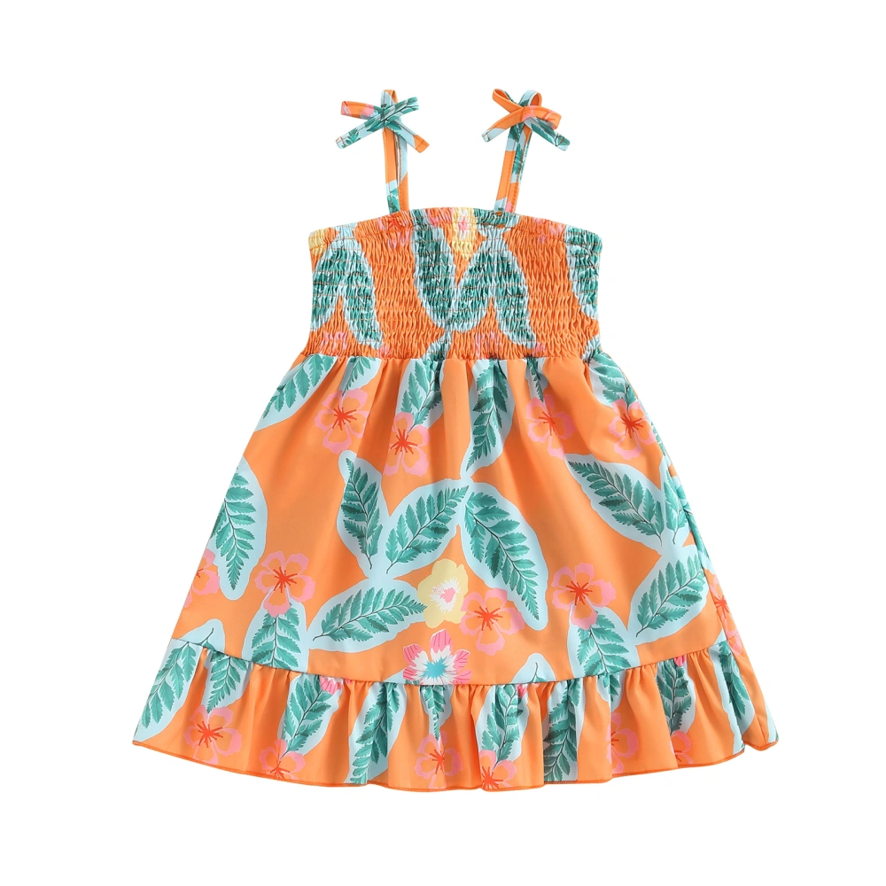 Little Girls Princess Dress Leaf Print Sleeveless A-Line Party Dress