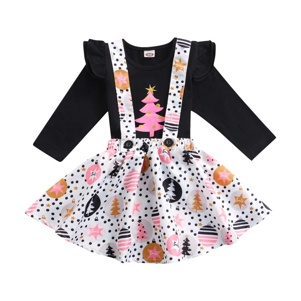 Christmas Fly Sleeve T-shirt + Dot & Star Print Suspender Skirt