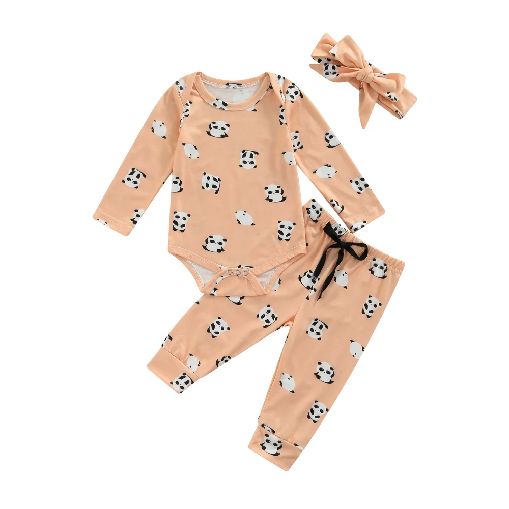 Autumn Baby Girls Boys Outfit, Long Sleeve Romper, Pants, Headwear