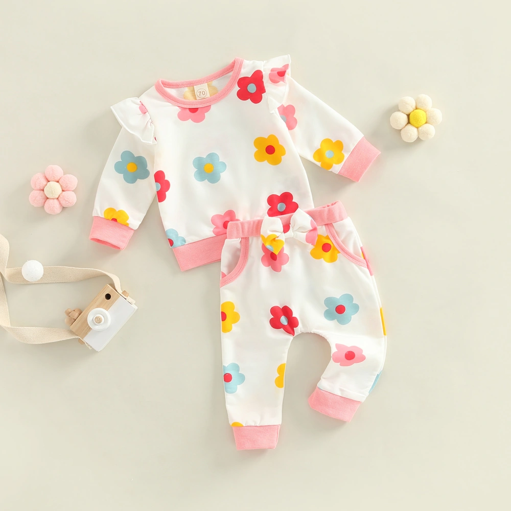 Baby Girl Outfits, Flower Print Long Sleeve T-Shirt + Casual Pants Set