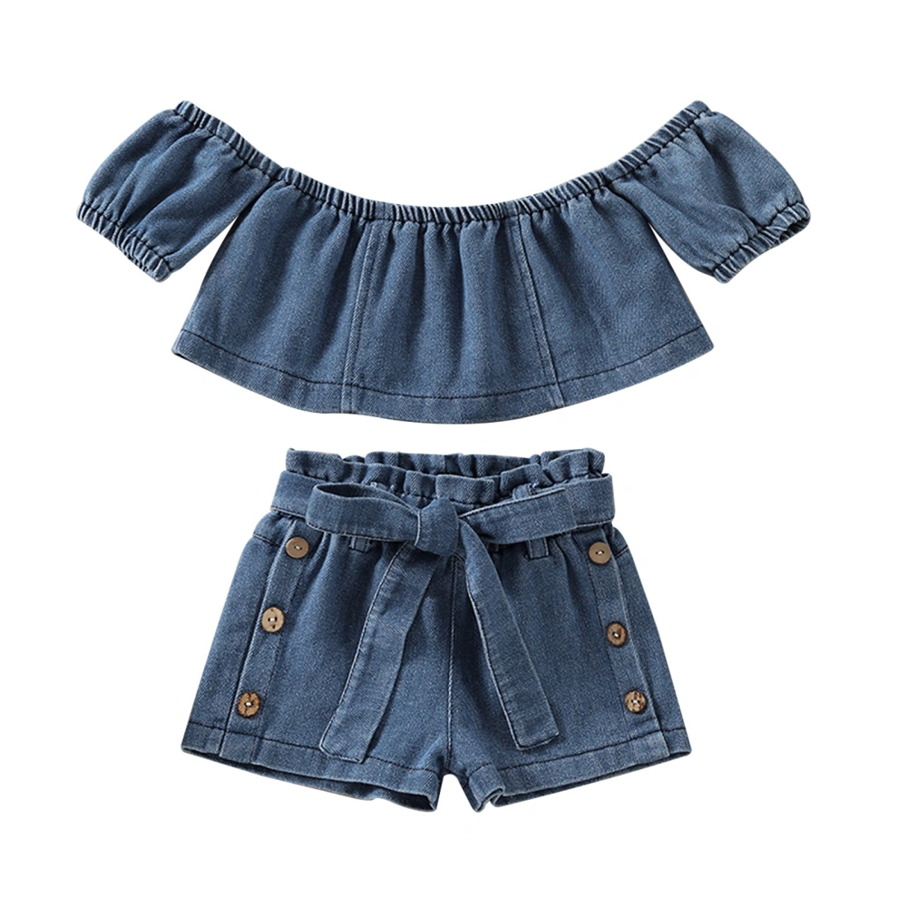 Kids Girls Summer Clothes off Shoulder Crop Tops and Denim Shorts Set