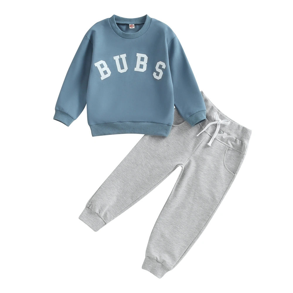 2Pcs Toddler Boy Fall Outfits Letter Print Sweatshirt + Pants Set