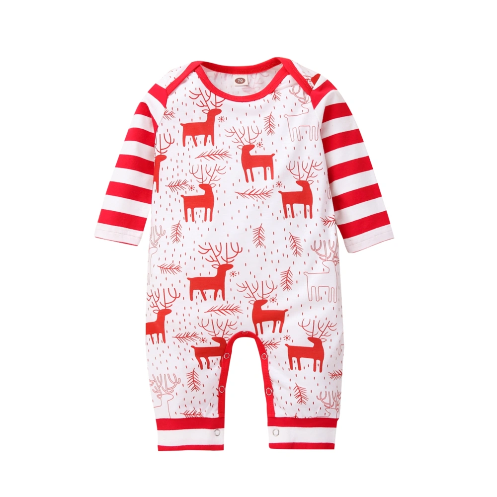 Christmas Jumpsuit, Elk & Stripe Print Long Sleeve Round Neck Romper