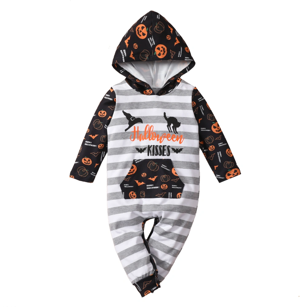 Toddler Halloween Jumpsuit, Printed Stripe Hooded Long Sleeves Romper