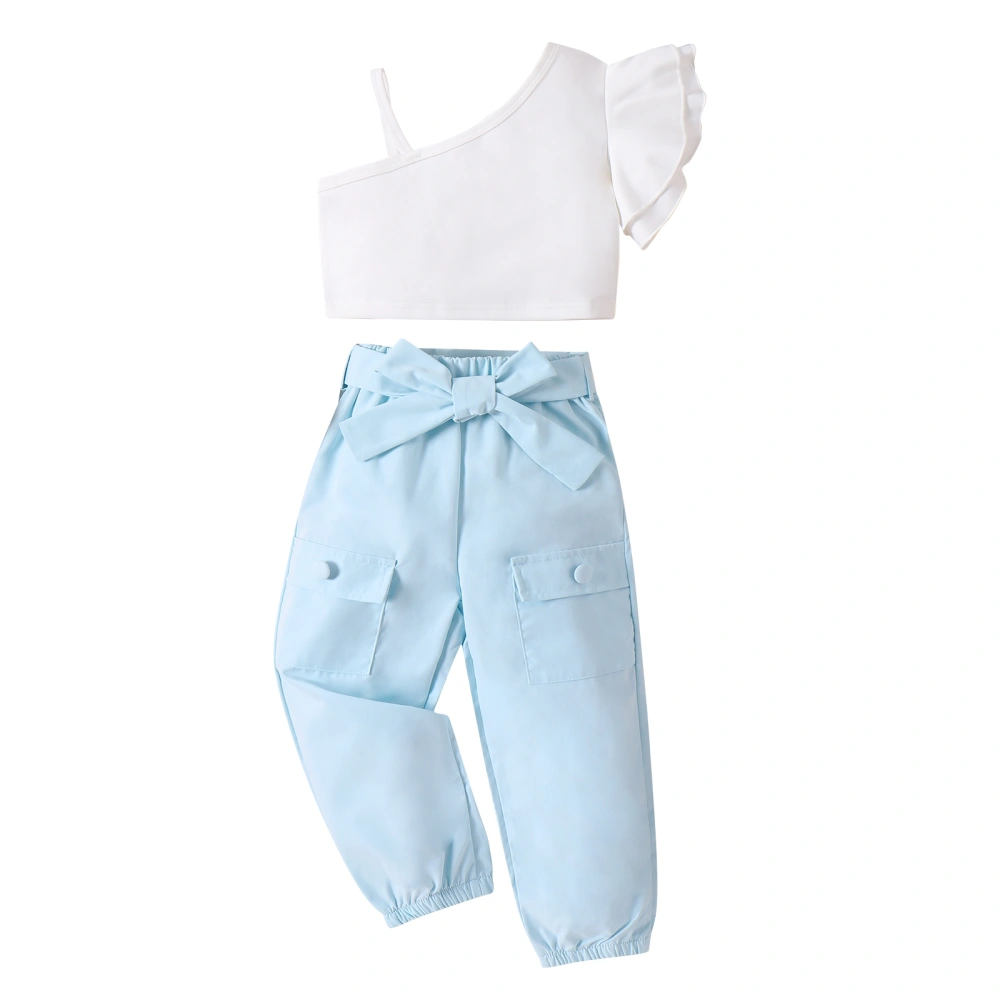 Kids Girl Summer Outfits Solid Color Tops Pants with Belt Set