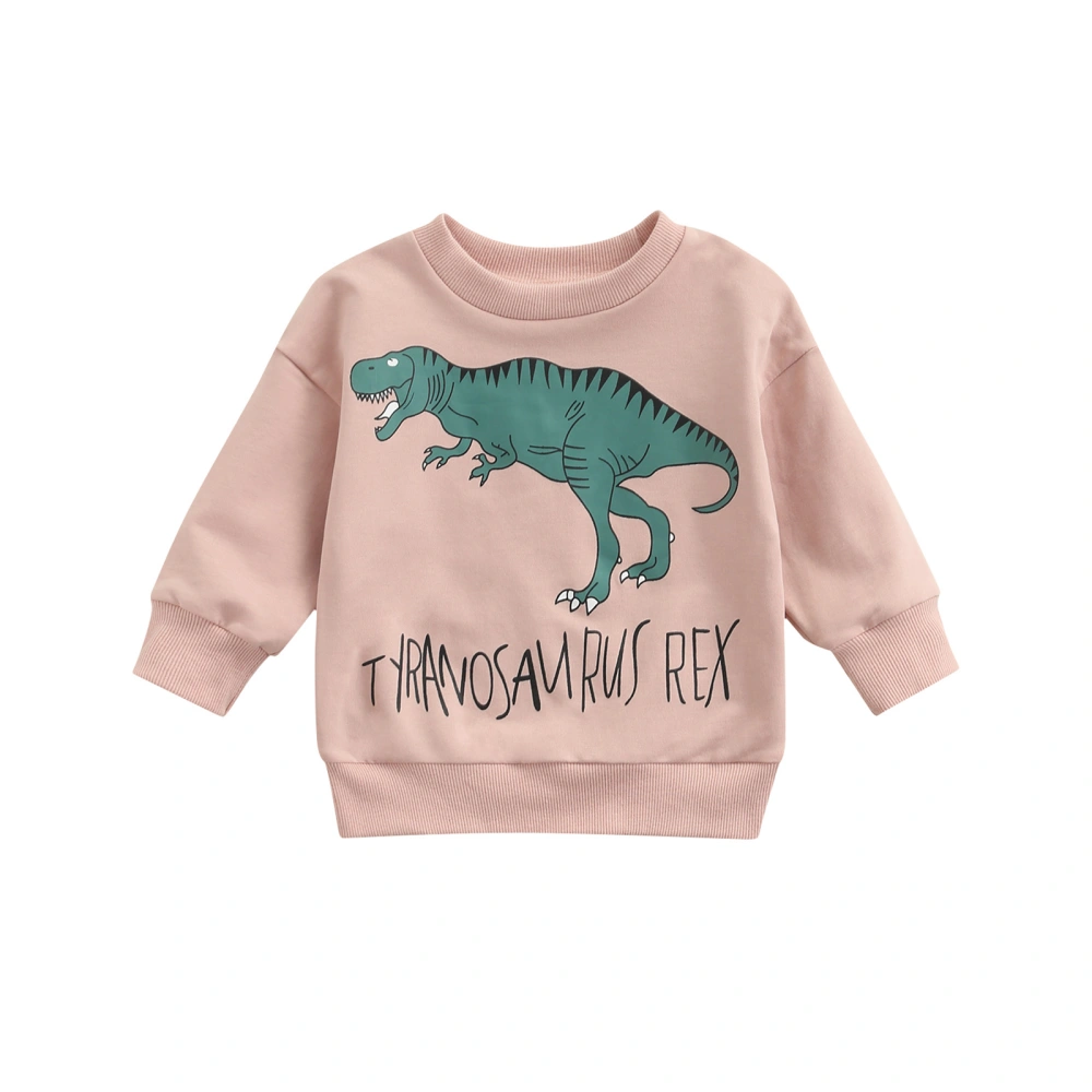 Little Girl Dinosaur Sweatshirt, Long Sleeve Round Neck Elastic Cuff 