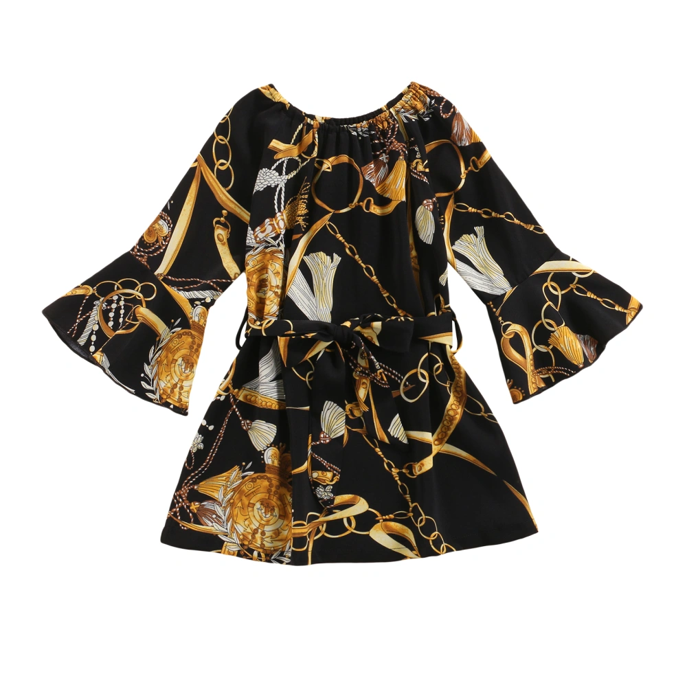 Baby Floral Dress Long Sleeve Round Neck High Waist Floral Midi