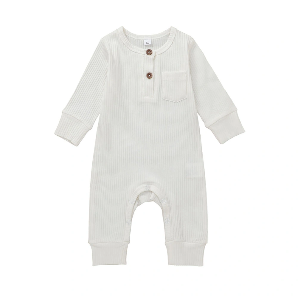 Unisex Baby Solid Color Romper, Long Sleeve O-neck Ribbed Jumpsuit