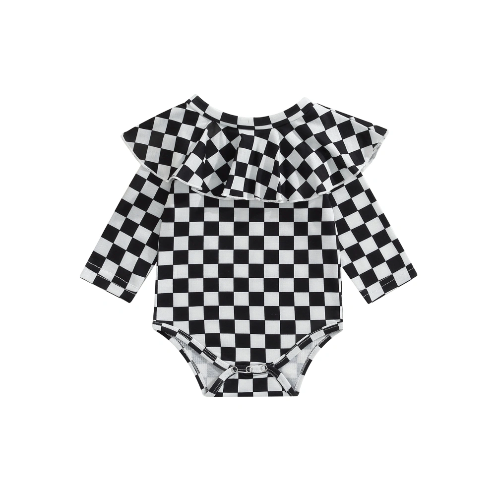 Baby Spring Romper, Long Sleeve Checkerboard Grid O-Neck Romper