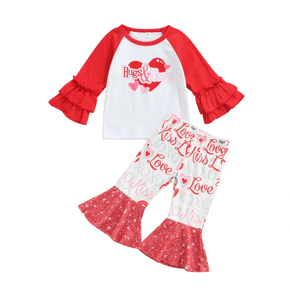 Girls Clothes Set, Red Heart and Letters Print Pullover and Trousers