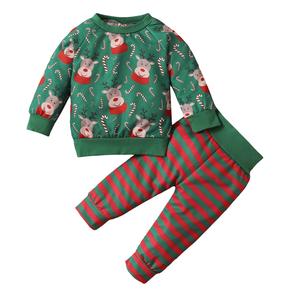 Baby 2Pcs Christmas Outfits Long Sleeve Reindeer Tops + Striped Pant