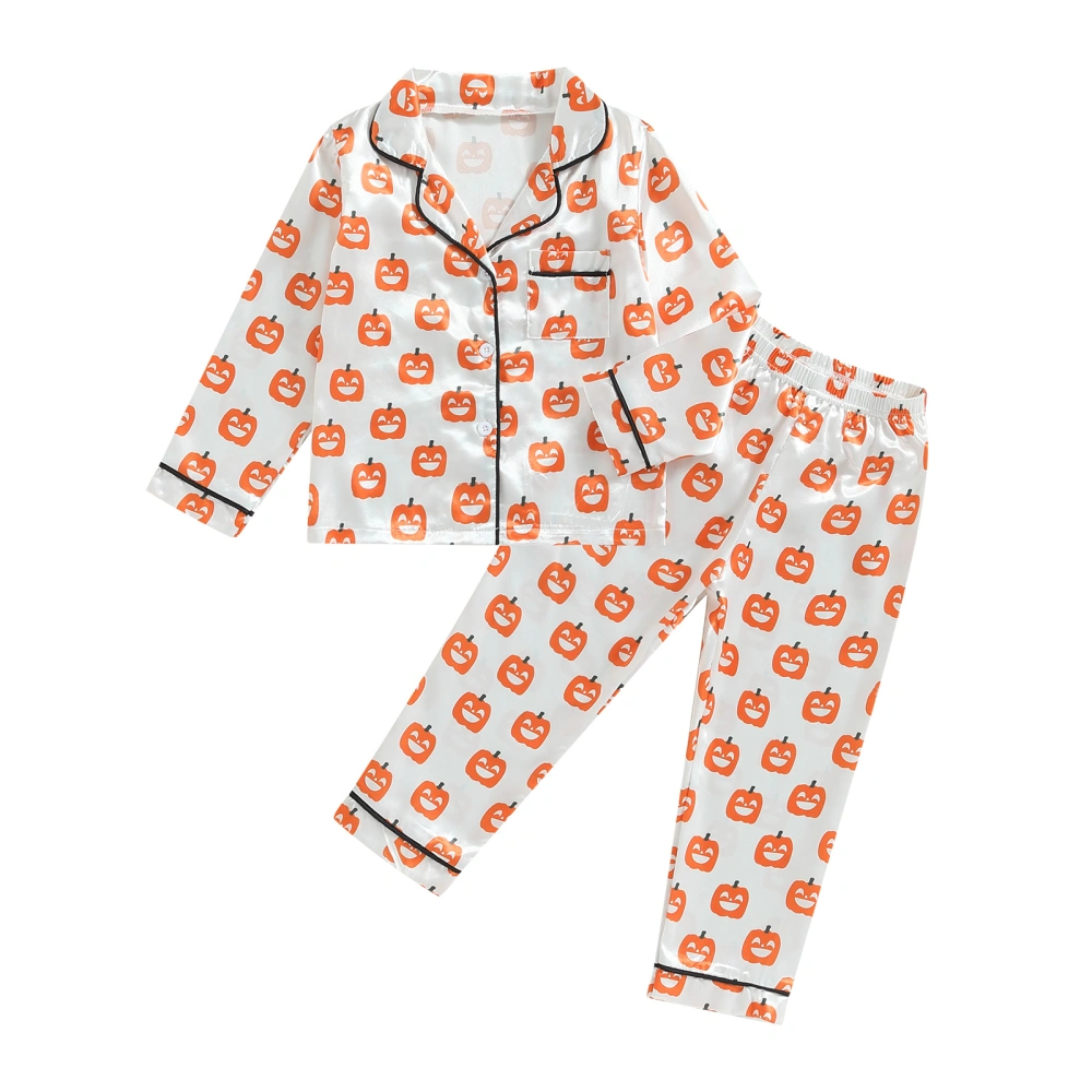 Boys Long Sleeve Lapel Button Shirt and Pumpkin Print Pants Sets