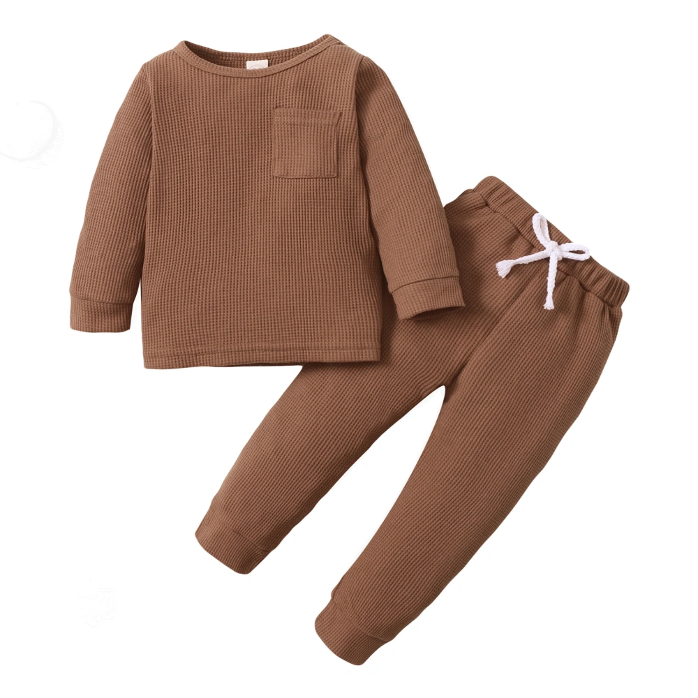 Kids Ribbed Pants Set, Long Sleeve Round Neck Tops Lace Up Pants