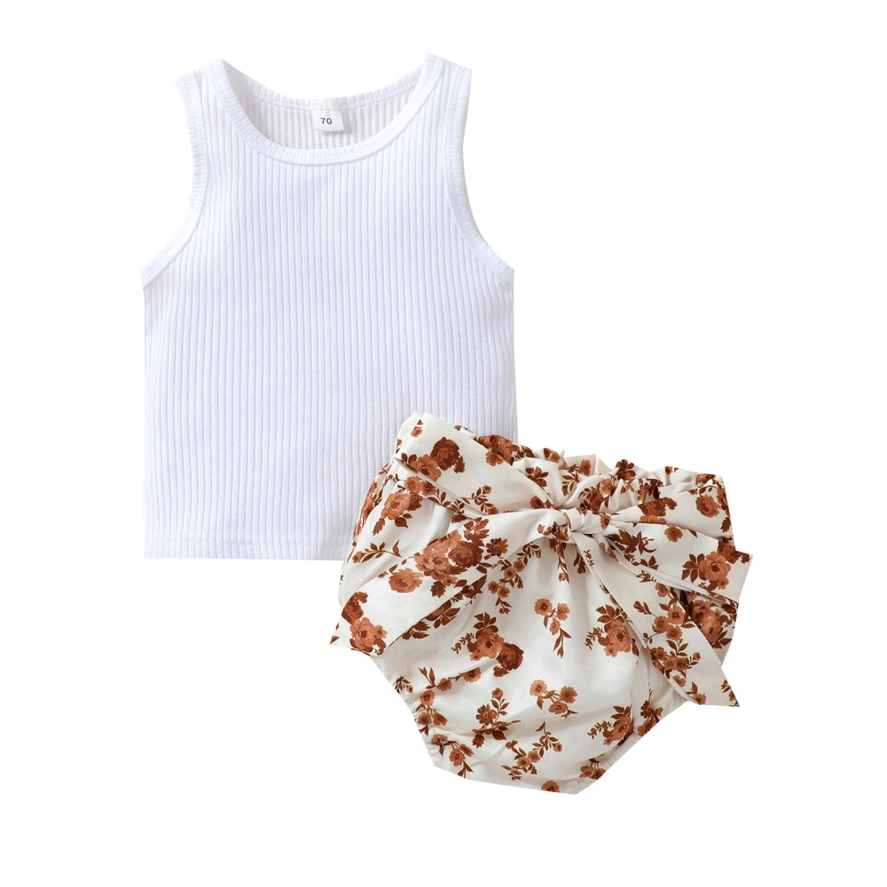 Toddlers Summer Outfit, Girls Solid Color Tank Tops + Floral Shorts