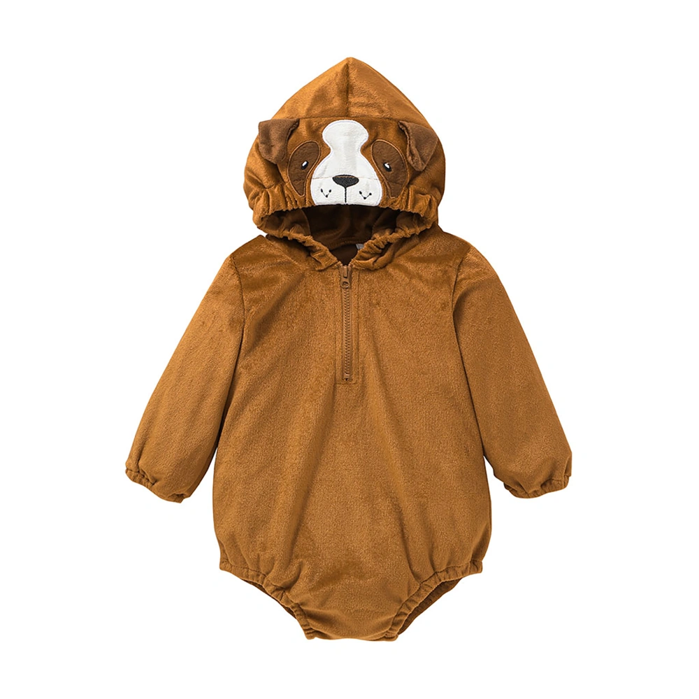 Baby’s Cartoon Animal Embroidery Long Sleeve Hooded Triangle Romper