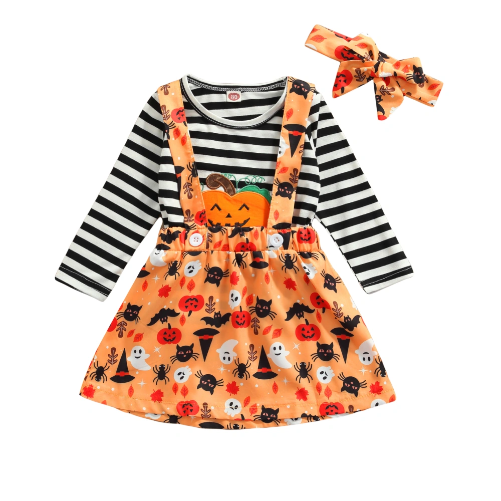 Kids Halloween Outfit, T-Shirt + Cartoon Suspenders Skirt + Headband