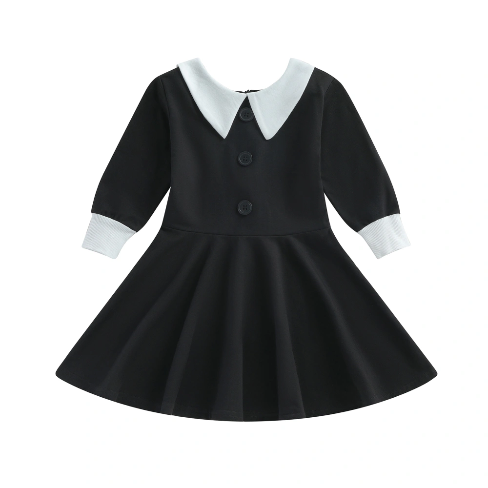 Girl Halloween A-Line Dress Contrast Color Long Sleeves Princess Dress