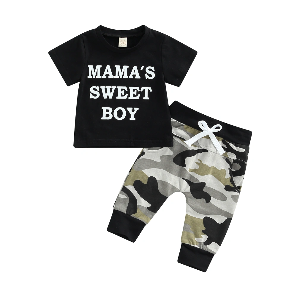 Baby Boys Round Neck T-shirt and Camouflage Print Drawstring Trousers