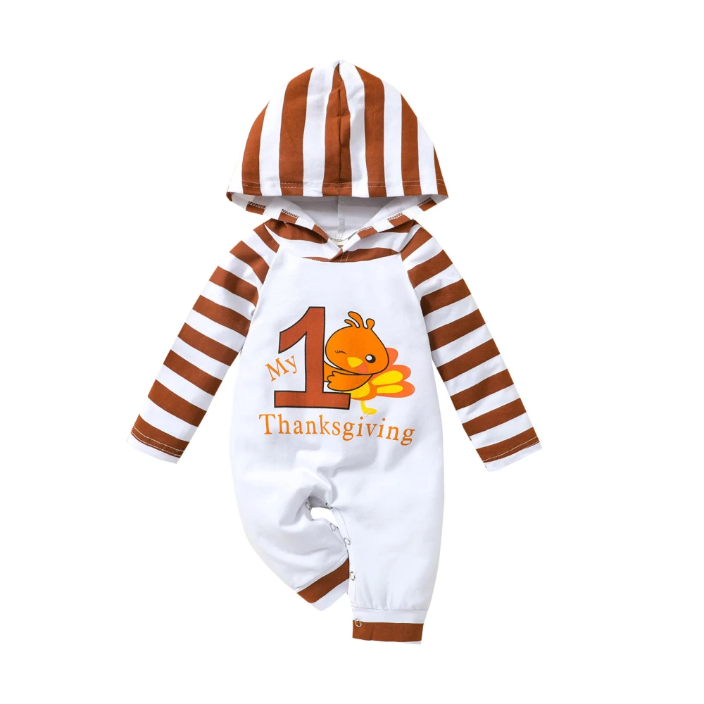 Babies Thanksgiving Day Romper, Printed Pattern Hooded One-piece