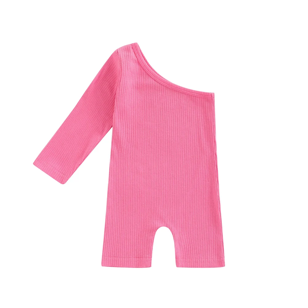 Kids Girls Short Jumpsuit One-shoulder Solid Bodysuit for Daily Party 