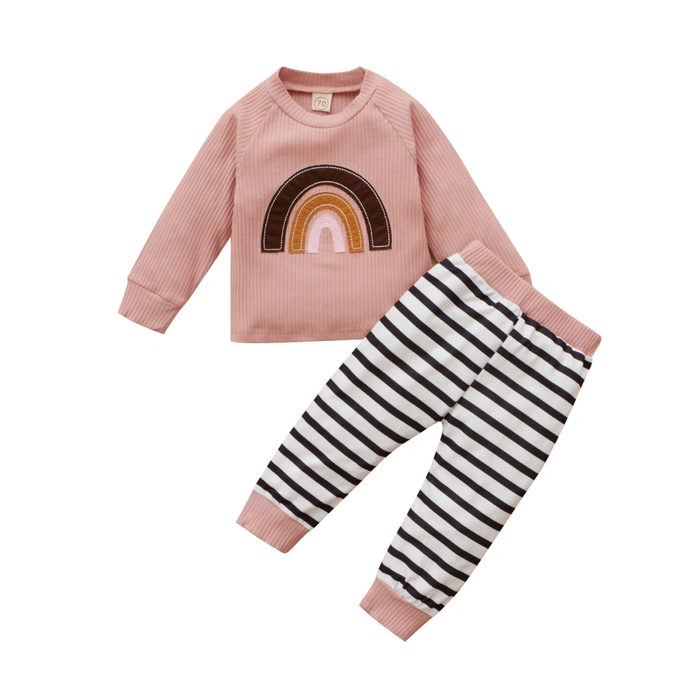 Rainbow Pattern Long Sleeve Pullover + Color Block Striped Trousers