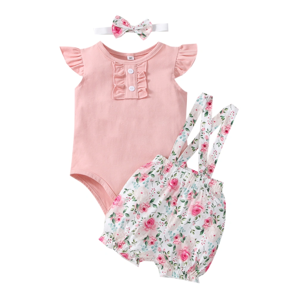 Newborn Baby Three Piece, Infant Romper Floral Shorts Headband