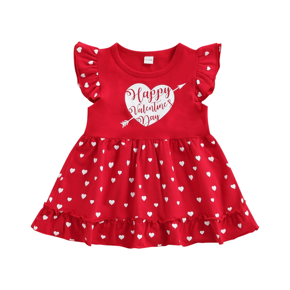 Baby Girls Valentines Dress, Fly Sleeve Letter Heart-Neck Ruffle Dress