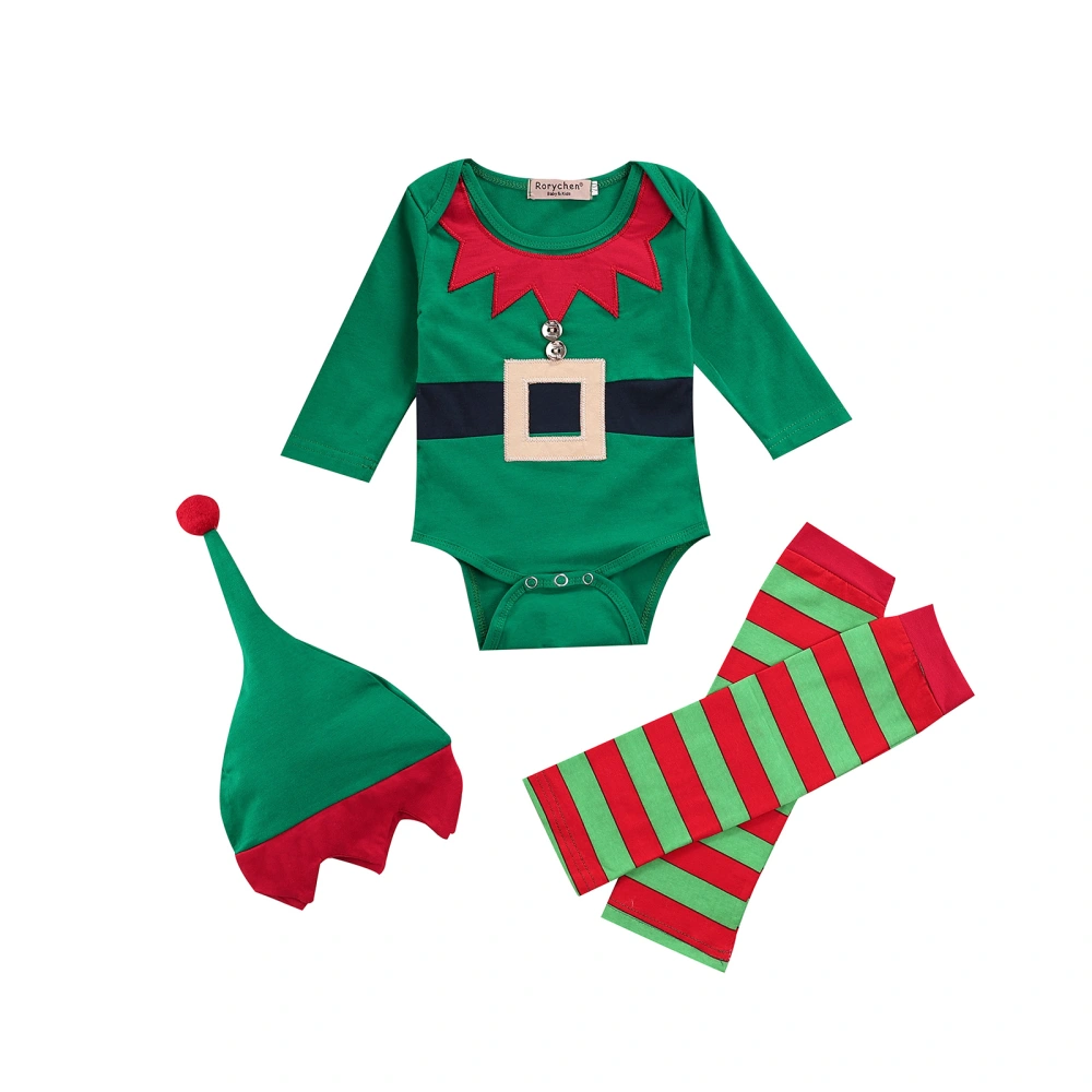 Baby Christmas Clothes Set, Contrast Color Romper+Leg Sleeves+Hat