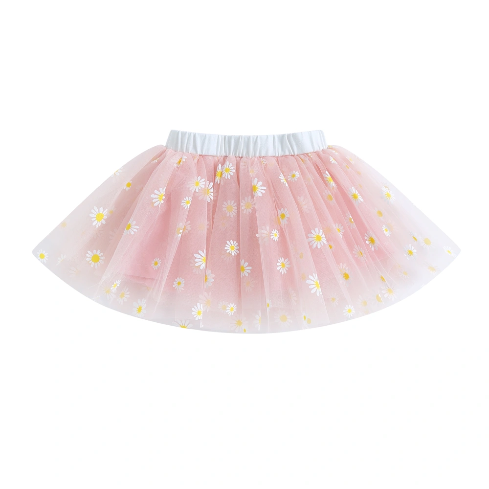 Kids Girls Tutu Skirt, Elastic Waist Flower Print Summer Tulle Skirt