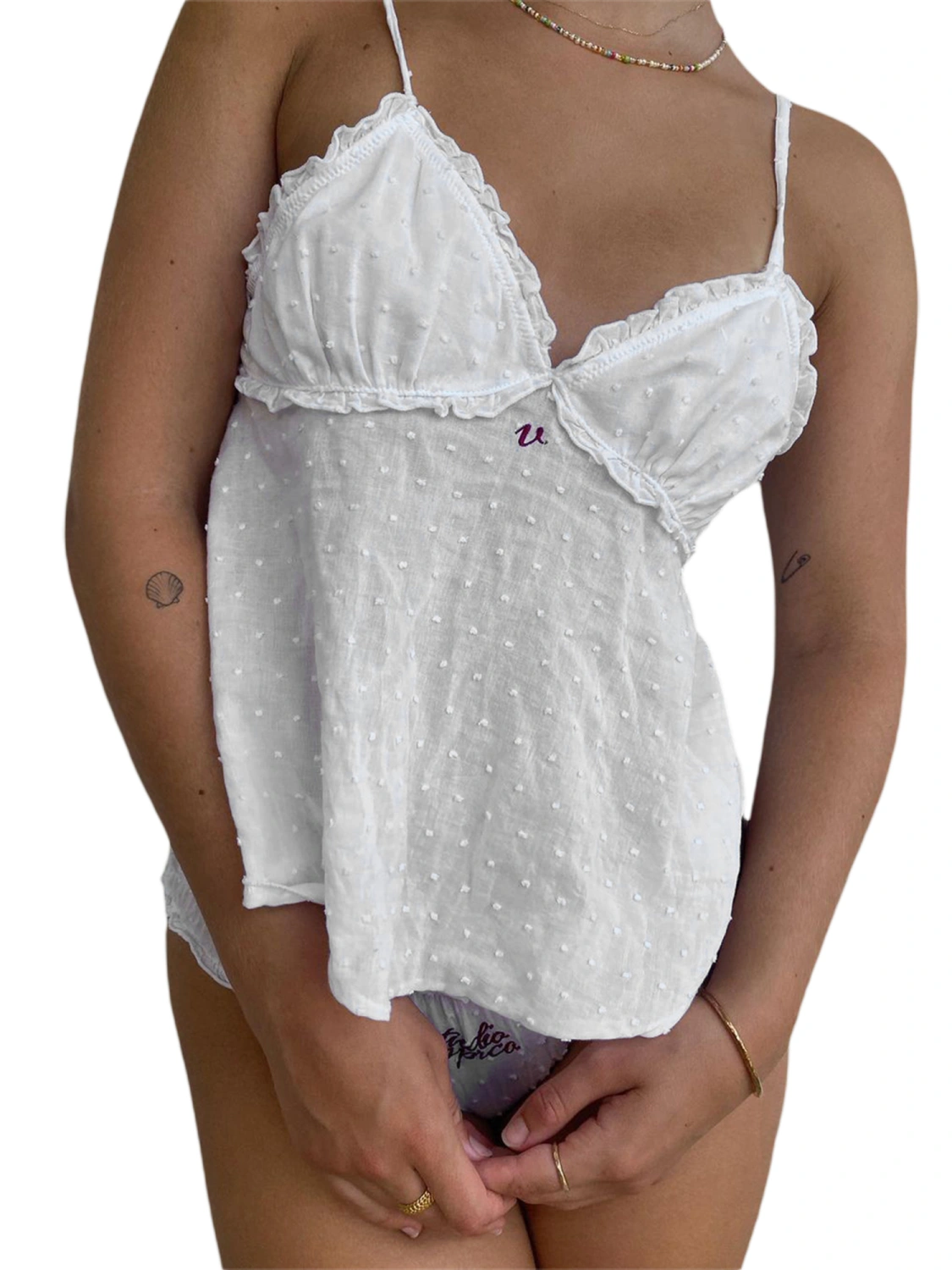 Women Camisole, Spaghetti Straps V-neck Dots Frills Summer Tops