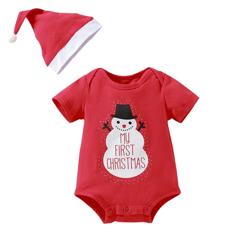 Baby Jumpsuit Cap Short Sleeve Christmas Snowflake Print Romper