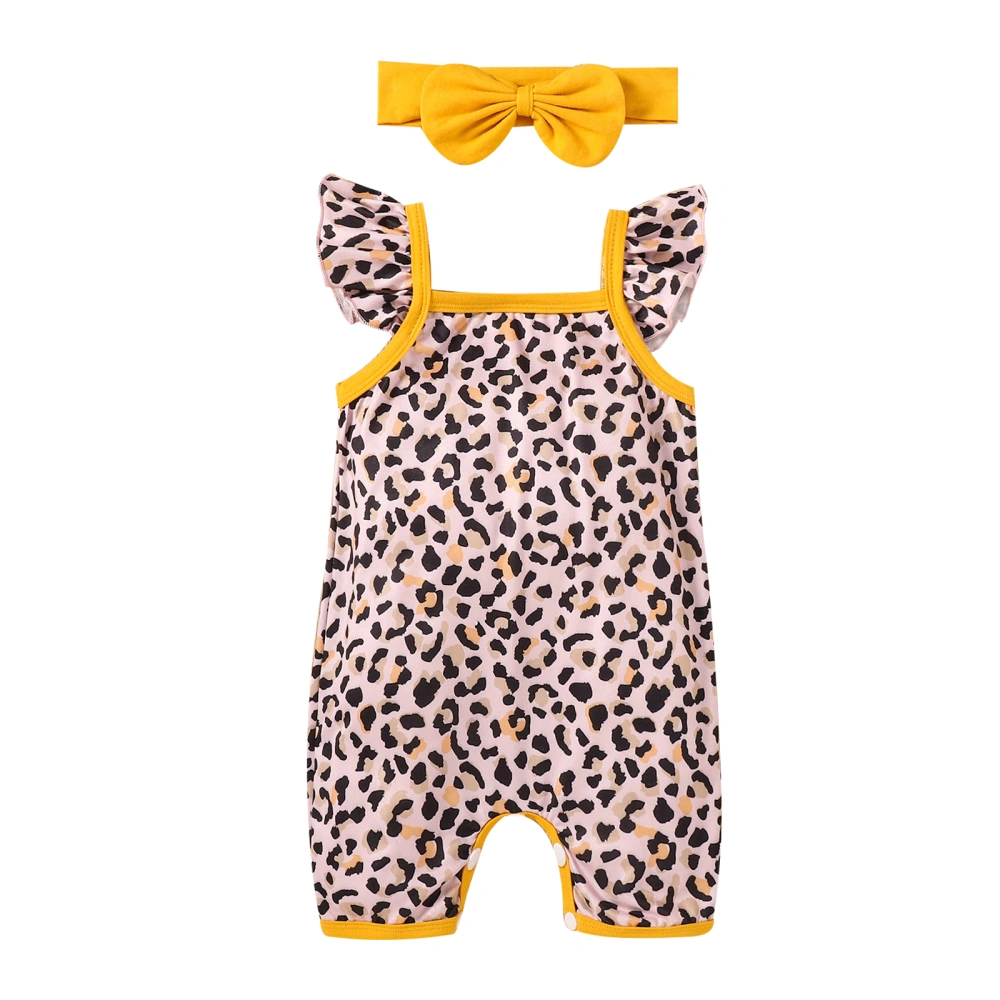 Baby 2Pcs Summer Outfits, Ruffle Sleeve Leopard Romper with Headband