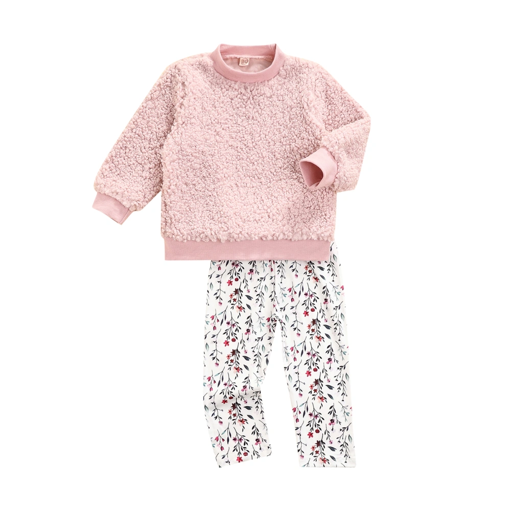 Baby Girl Velvet Round Neck Tops Floral Pants Loose Trousers