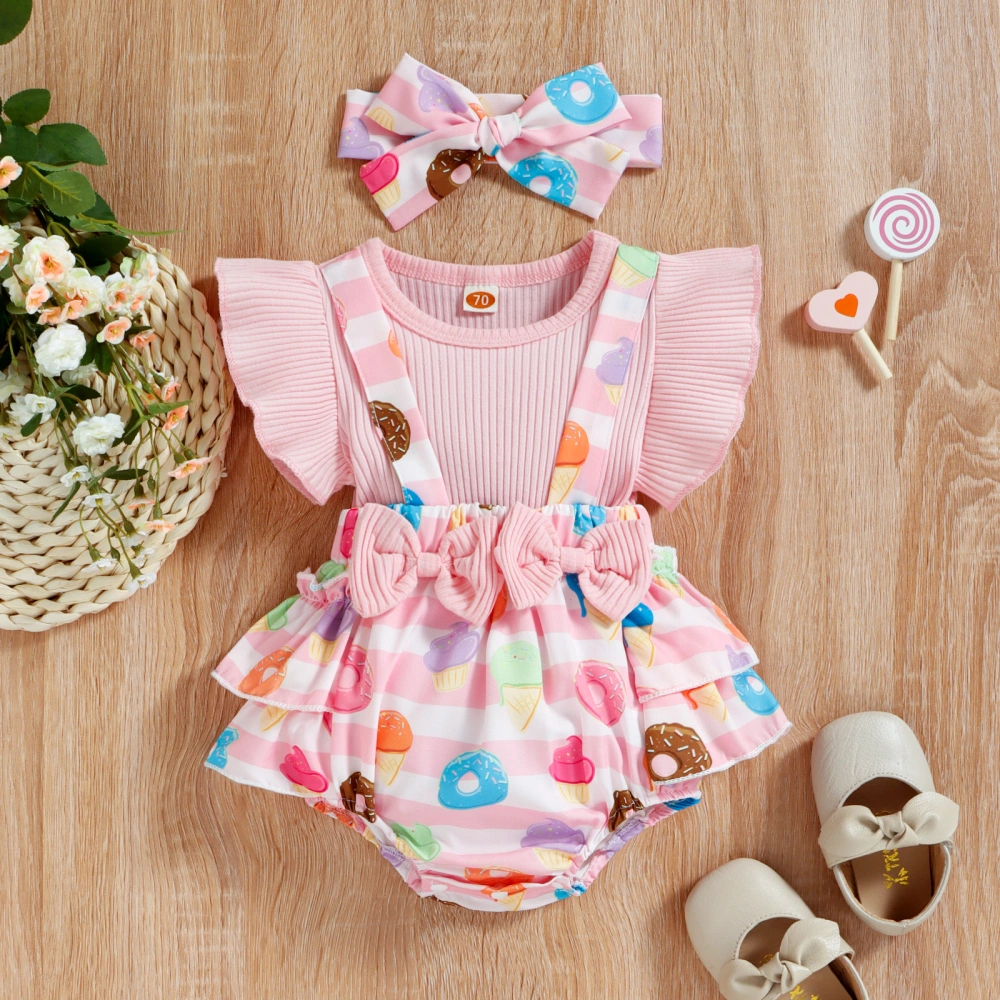 Baby Girl Outfit Set Patchwork Donut/Flower Printed Romper Headband