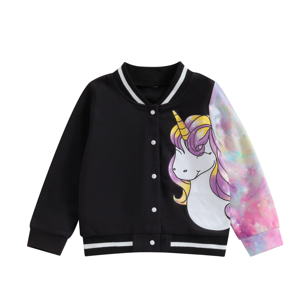 Toddler Girl Baseball Jackets Long Sleeve Stand Collar Horse Print Loose Varsity Jackets Fall Tops